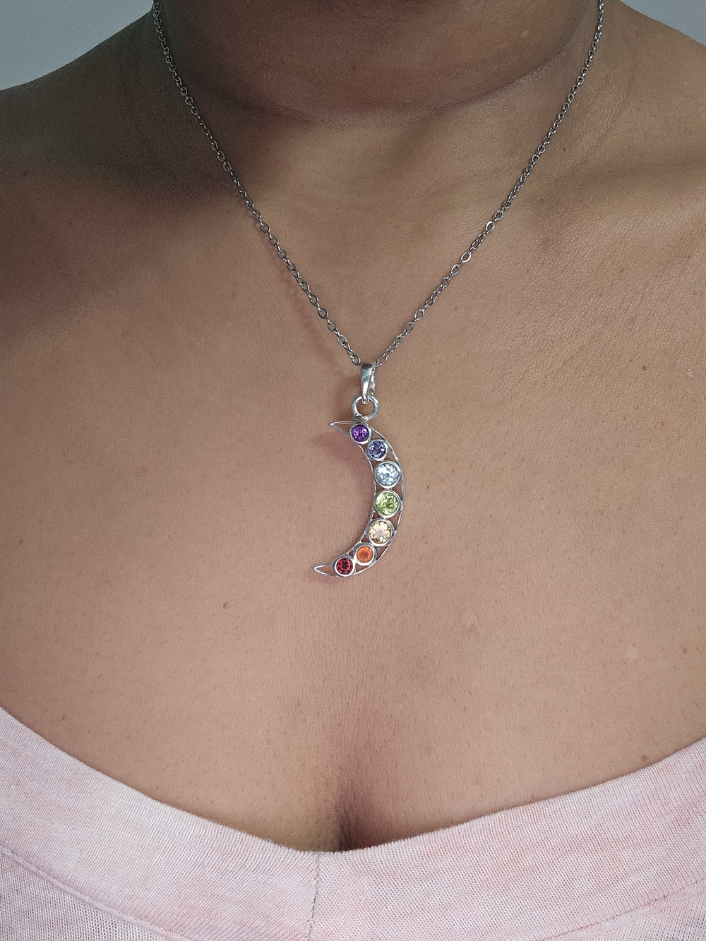 Rainbow Crescent Moon Pendant Necklace - Multi-Color